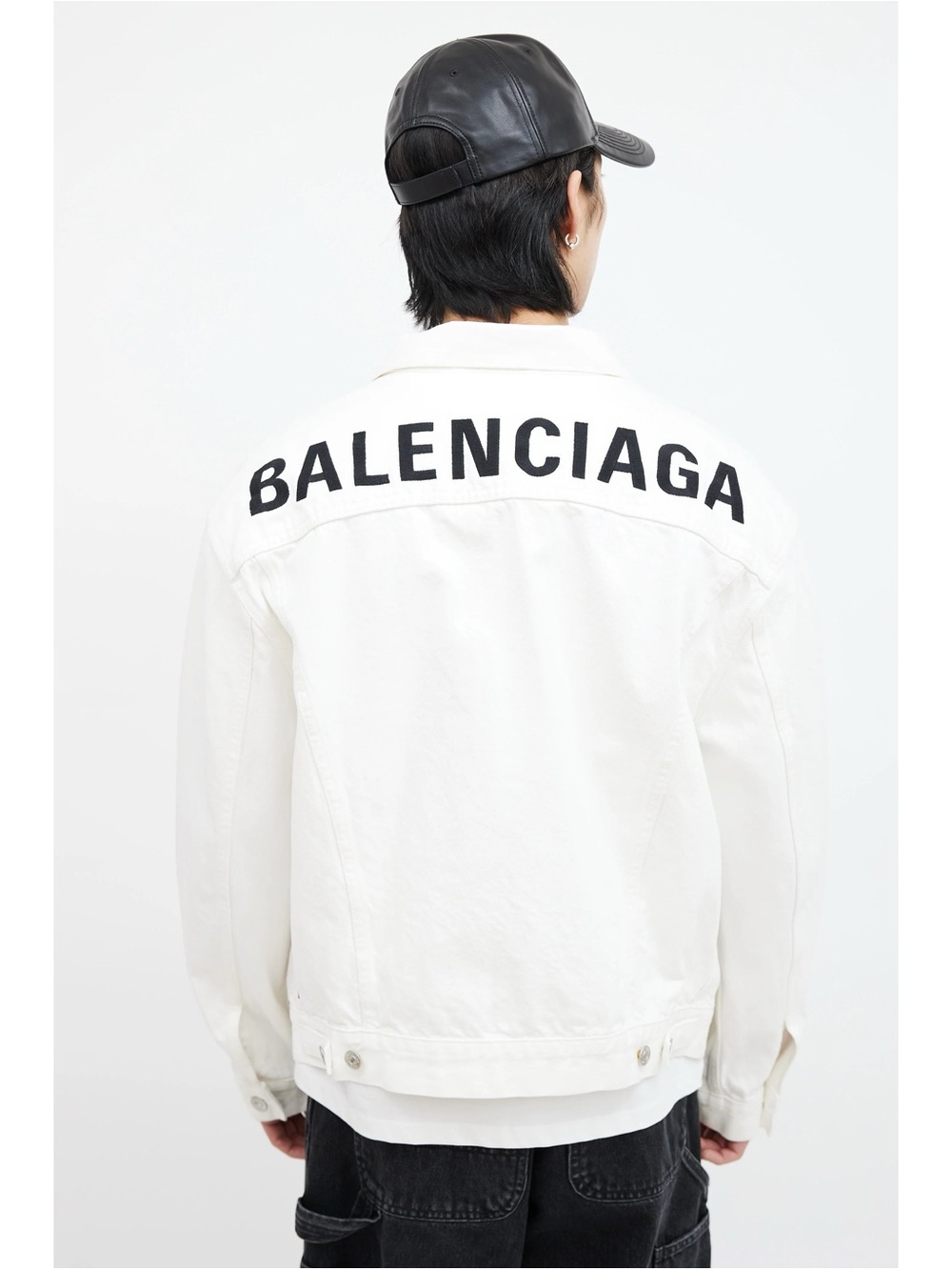 Authentic Balenciaga White Denim Jacket with Black Logo Back Men IT48